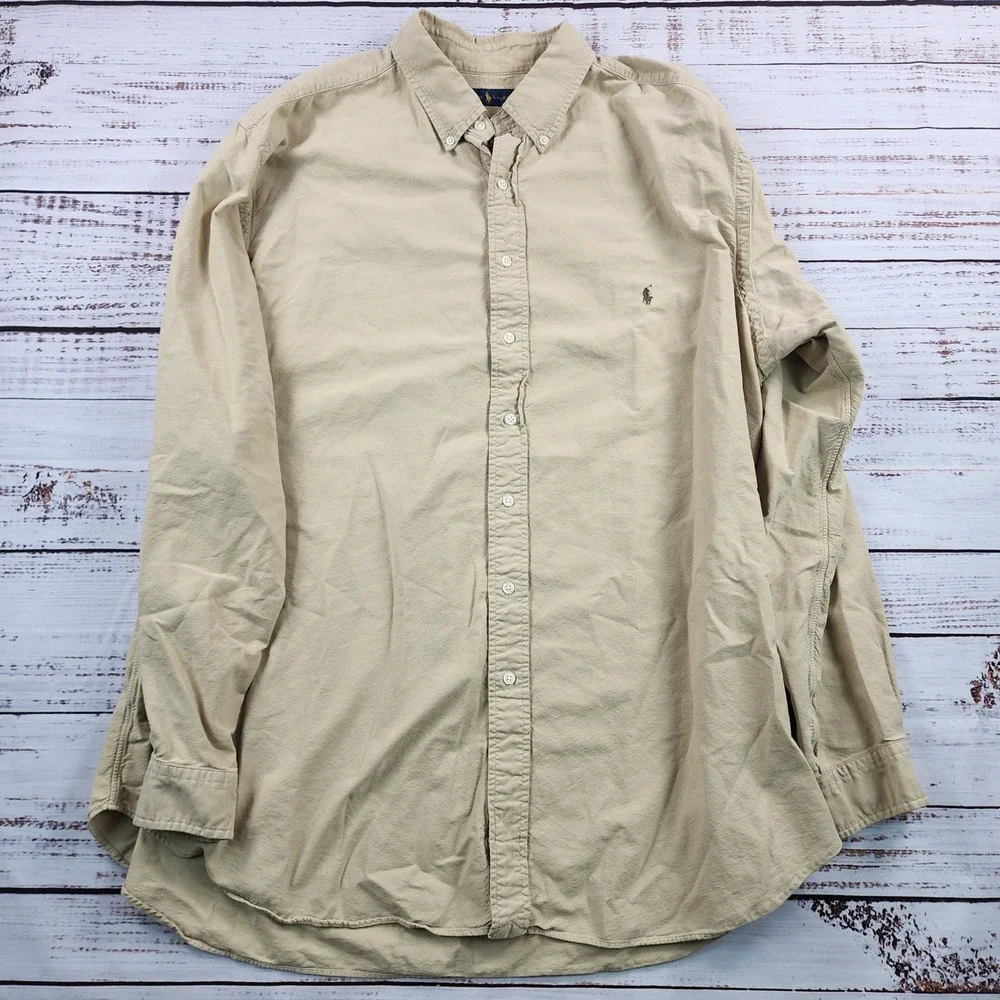 Polo Ralph Lauren Oxford Shirt Mens 2XLT Tan Khaki Button Down Big Tall Pony